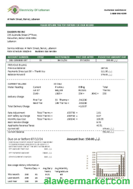 Lebanon Electricity of Lebanon business utility bill template in Word and PDF formats